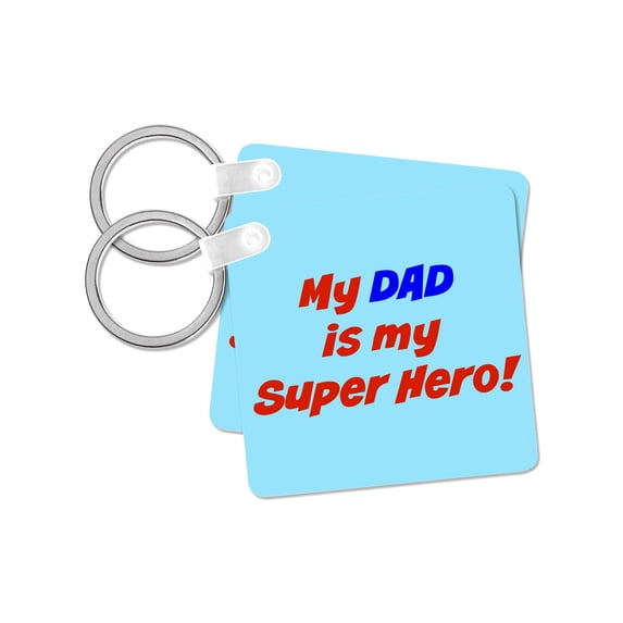 3dRose, My dad is my superhero, red and blue lettering , set of 2 Key Chains