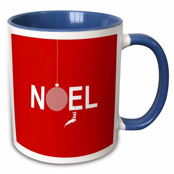 3drose, Noel- Stylish Red and White Typography Design with Xmas Stocking, 11oz Two-tone Blue Mug