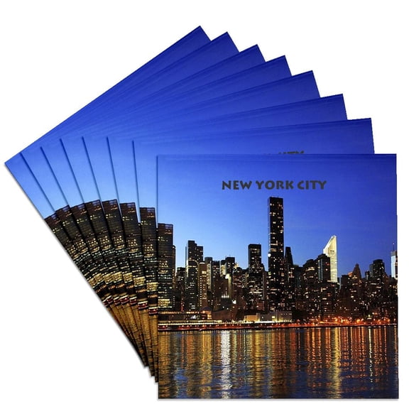 3dRose, NYC Night Skyline, Set of 8 Ceramic Tile Coasters