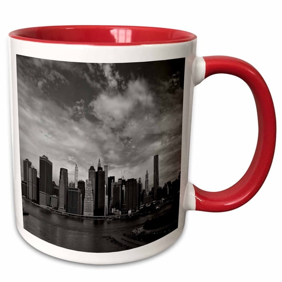3drose, Nyc from Brooklyn, Black and White, 11oz Two-tone Red Mug