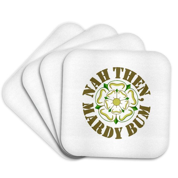 3drose, Nah Then Mardy Bum Yorkshire Slang Dialect Rose Brown Text, Set of 4 Coasters - Soft