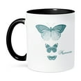 thumbnail image 1 of 3dRose, Namaste pretty blue butterflies inspirational art, 11oz Two-Tone Black Mug, 1 of 3
