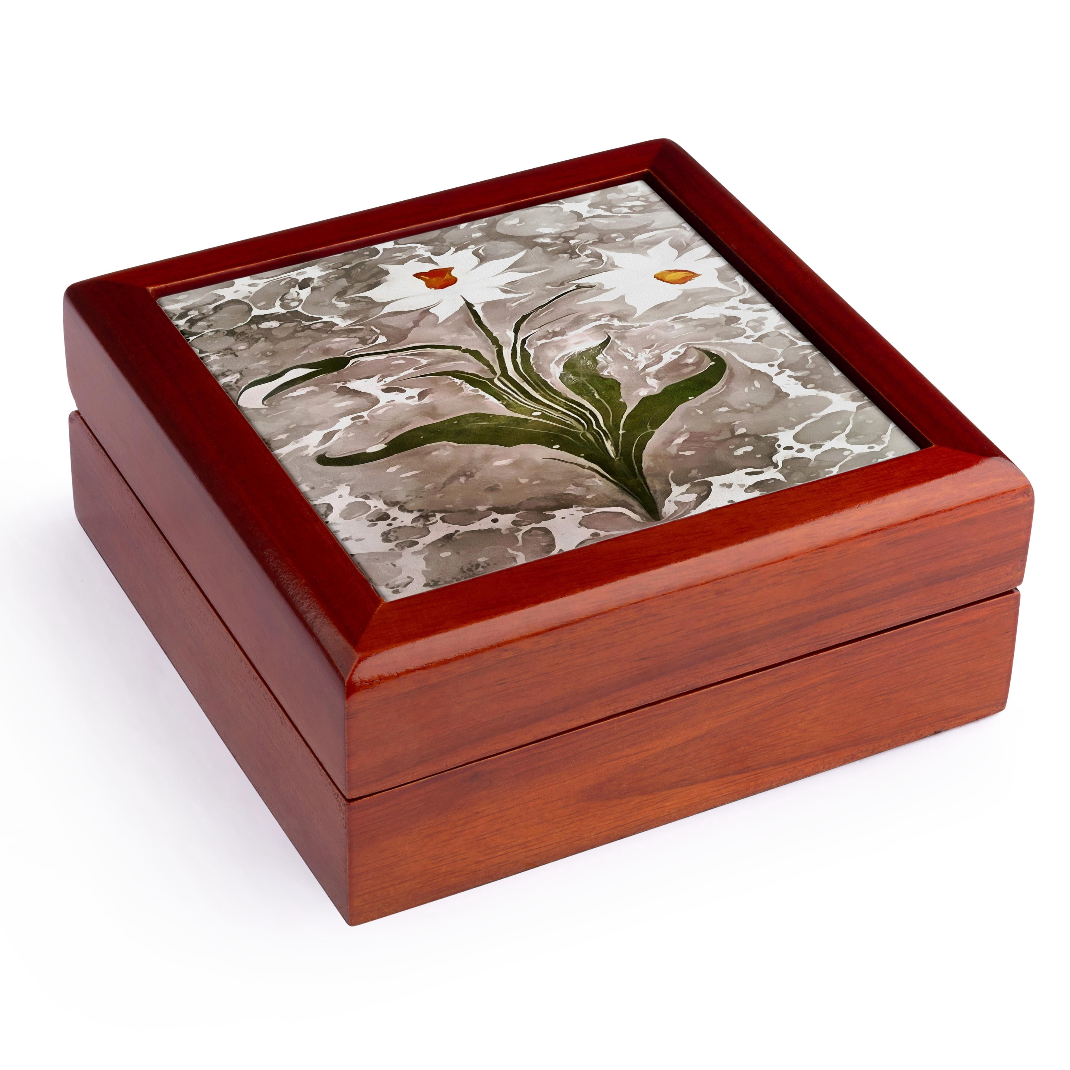 3dRose, Narcissus On Marble, Jewelry Box 5.5x5.5 inch with 4 inch tile