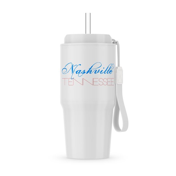 Nashville, Tennessee Patriotic, Decorative, Blue, Red Text On White, 20oz Tumbler