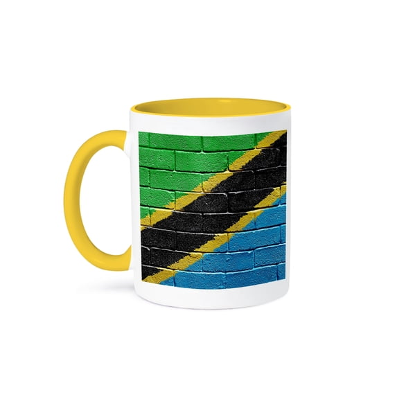 3dRose, National flag of Tanzania painted onto a brick wall Tanzanian, 11oz Two-Tone Yellow Mug