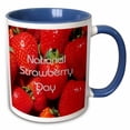 thumbnail image 1 of 3drose, National Strawberry Day Bold Text with Strawberries Background, 15oz Two-tone Blue Mug, 1 of 6