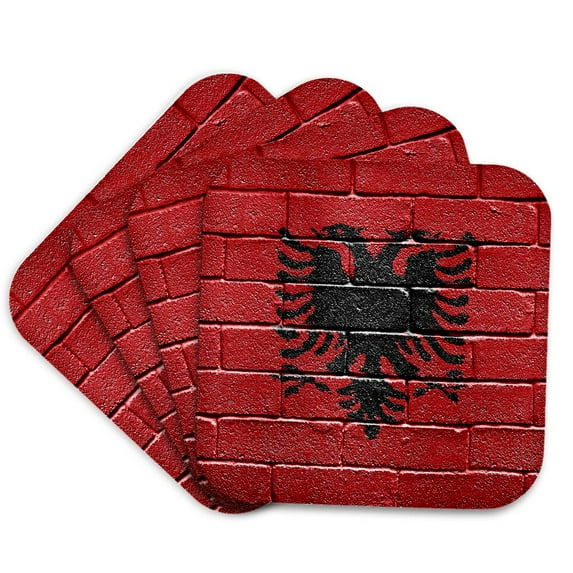 3dRose, National flag of Albania painted onto a brick wall albanian, set of 4 Coasters - Soft