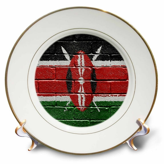 3dRose, National flag of Kenya painted onto a brick wall Kenyan, 8 inch Porcelain Plate