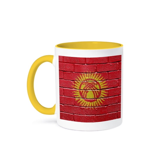 National Flag Of Kyrgyzstan Painted Onto A Brick Wall Kyrgyz, 15oz Two-Tone Yellow Mug