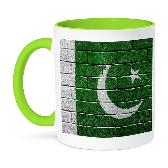 3dRose, National flag of Pakistan painted onto a brick wall Pakistani, 11oz Two-Tone Green Mug