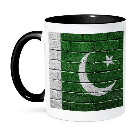 3dRose, National flag of Pakistan painted onto a brick wall Pakistani, 15oz Two-Tone Black Mug