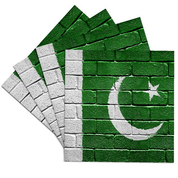 3dRose, National flag of Pakistan painted onto a brick wall Pakistani, Set of 4 Ceramic Tile Coasters
