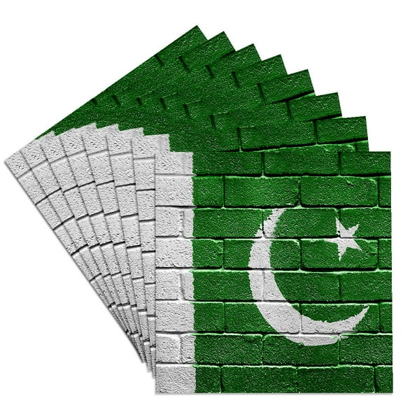3dRose, National flag of Pakistan painted onto a brick wall Pakistani, Set of 8 Ceramic Tile Coasters