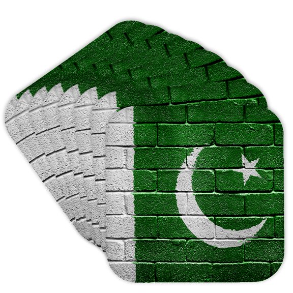 3dRose, National flag of Pakistan painted onto a brick wall Pakistani, Set of 8 Coasters - Soft