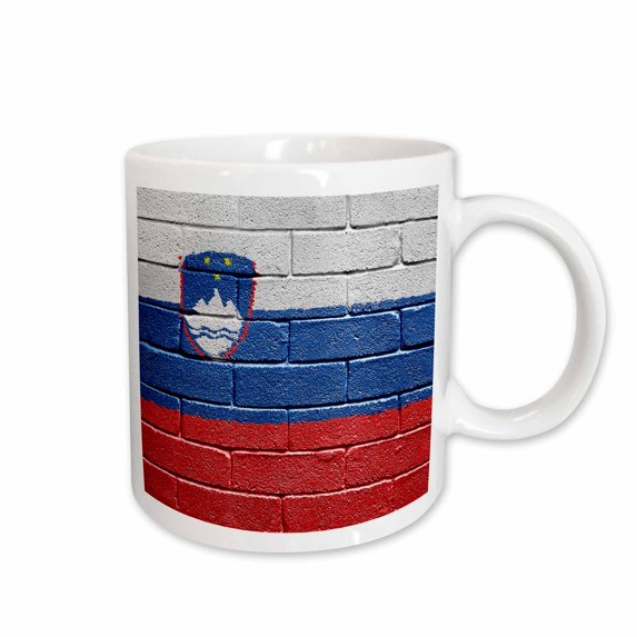 3drose, National Flag of Slovenia Painted onto a Brick Wall Slovenian, 15oz Mug
