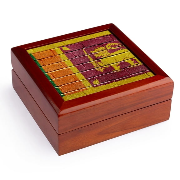 3dRose, National flag of Sri Lanka painted onto a brick wall Lankan, Jewelry Box 5.5x5.5 inch with 4 inch tile