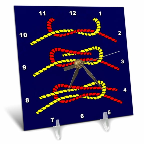 3dRose, Nautical Square Knot On Navy Blue, 6x6 Desk Clock