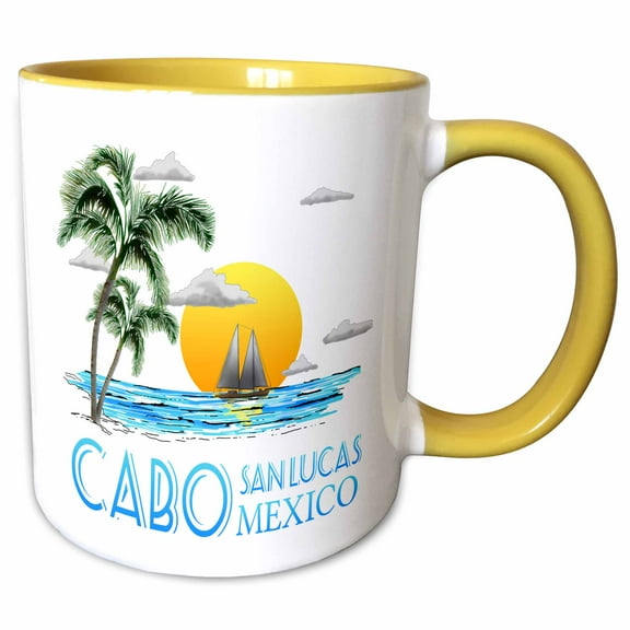 3drose, Nautical Sailing Beach Design for the Cabo San Lucas, Mexico., 11oz Two-tone Yellow Mug