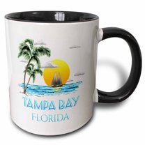 3drose, Nautical Sailing Graphic of Sailboat in Tampa Bay Florida., 15oz Two-tone Black Mug