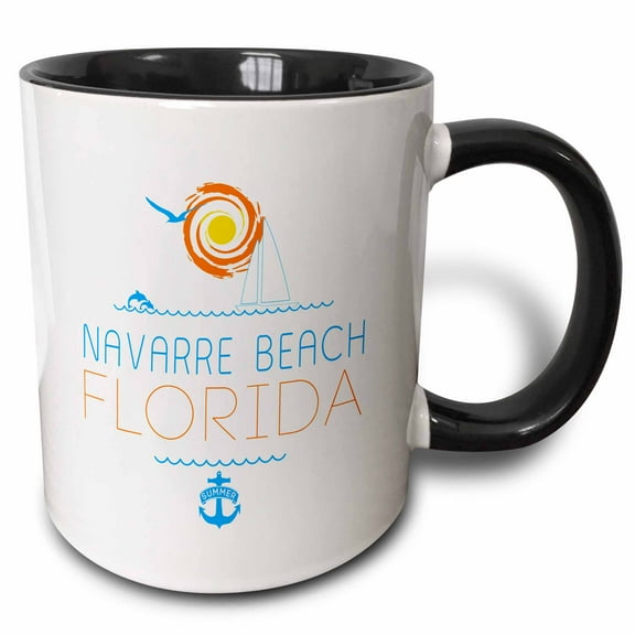 3drose, Navarre Beach, Florida Elegant Text, Images. Summer Holidays, 15oz Two-tone Black Mug