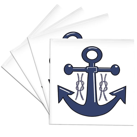 3dRose, Navy Blue Anchor n Nautical Knots, Set of 4 Ceramic Tile Coasters