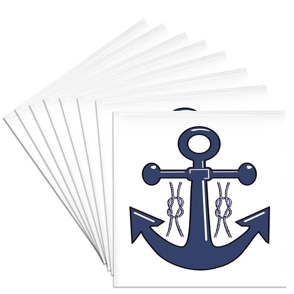 3dRose, Navy Blue Anchor n Nautical Knots, Set of 8 Ceramic Tile Coasters