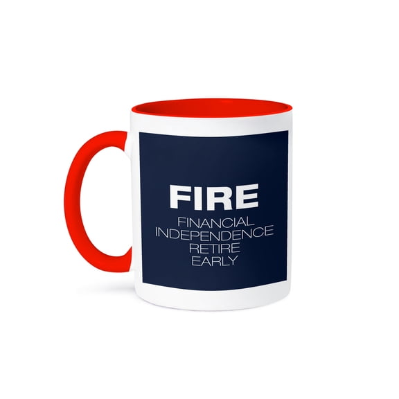 3dRose, Navy Blue FIRE Financial Independence Early Retirement, 11oz Two-Tone Red Mug