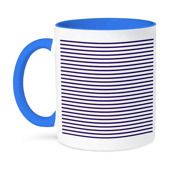 3dRose, Navy Blue and White Sailor stripes aka French Nautical Breton stripe pattern, 11oz Two-Tone Blue Mug