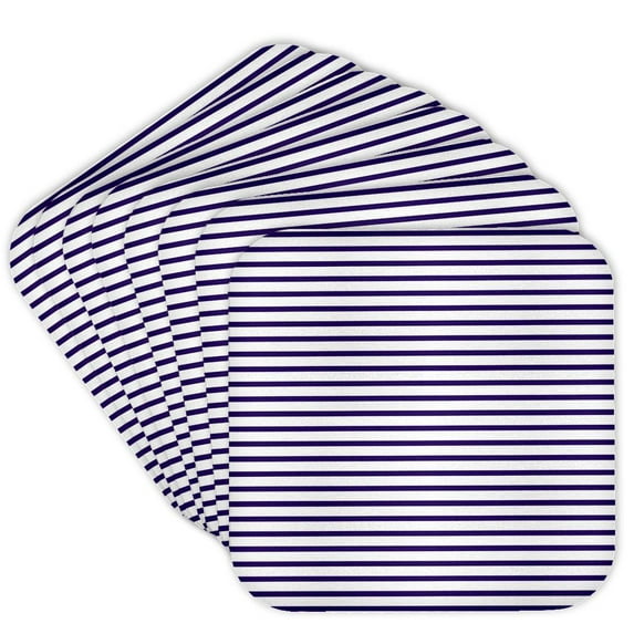 3dRose, Navy Blue and White Sailor stripes aka French Nautical Breton stripe pattern, set of 8 Coasters - Soft