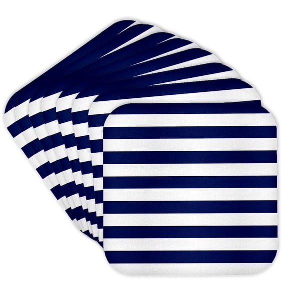 3dRose, Navy Blue and White Stripes, set of 8 Coasters - Soft