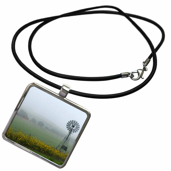 3dRose, Nebraska Sandhills, Farm windmills, sunflower field - US26 GHA0093 - Gayle Harper, Necklace With Rectangle Pendant