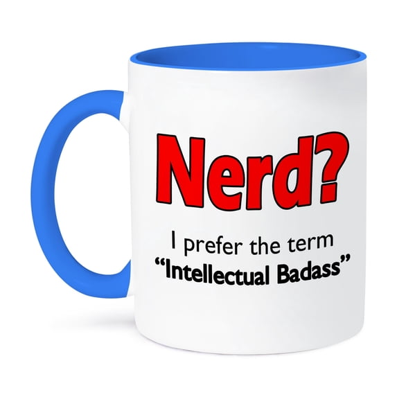 3dRose, Nerd. Intellectual Badass. Red., 15oz Two-Tone Blue Mug