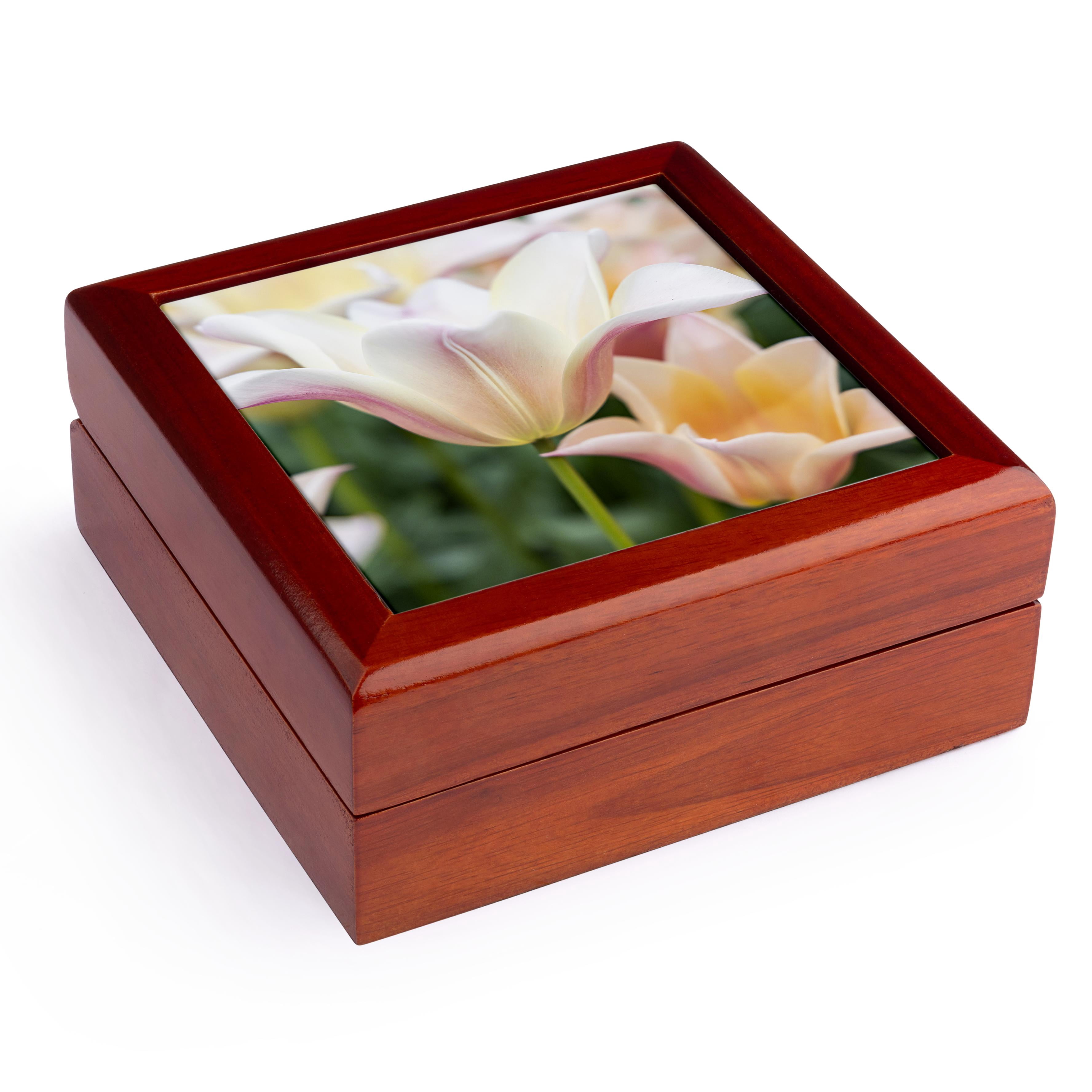 3dRose, Netherlands, South Holland, Lisse. Pale colored tulips in a garden., Jewelry Box 5.5x5.5 inch with 4 inch tile