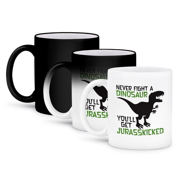 3dRose, Never Fight a Dinosaur You Will Get Jurasskicked, 11oz Magic Transforming Mug