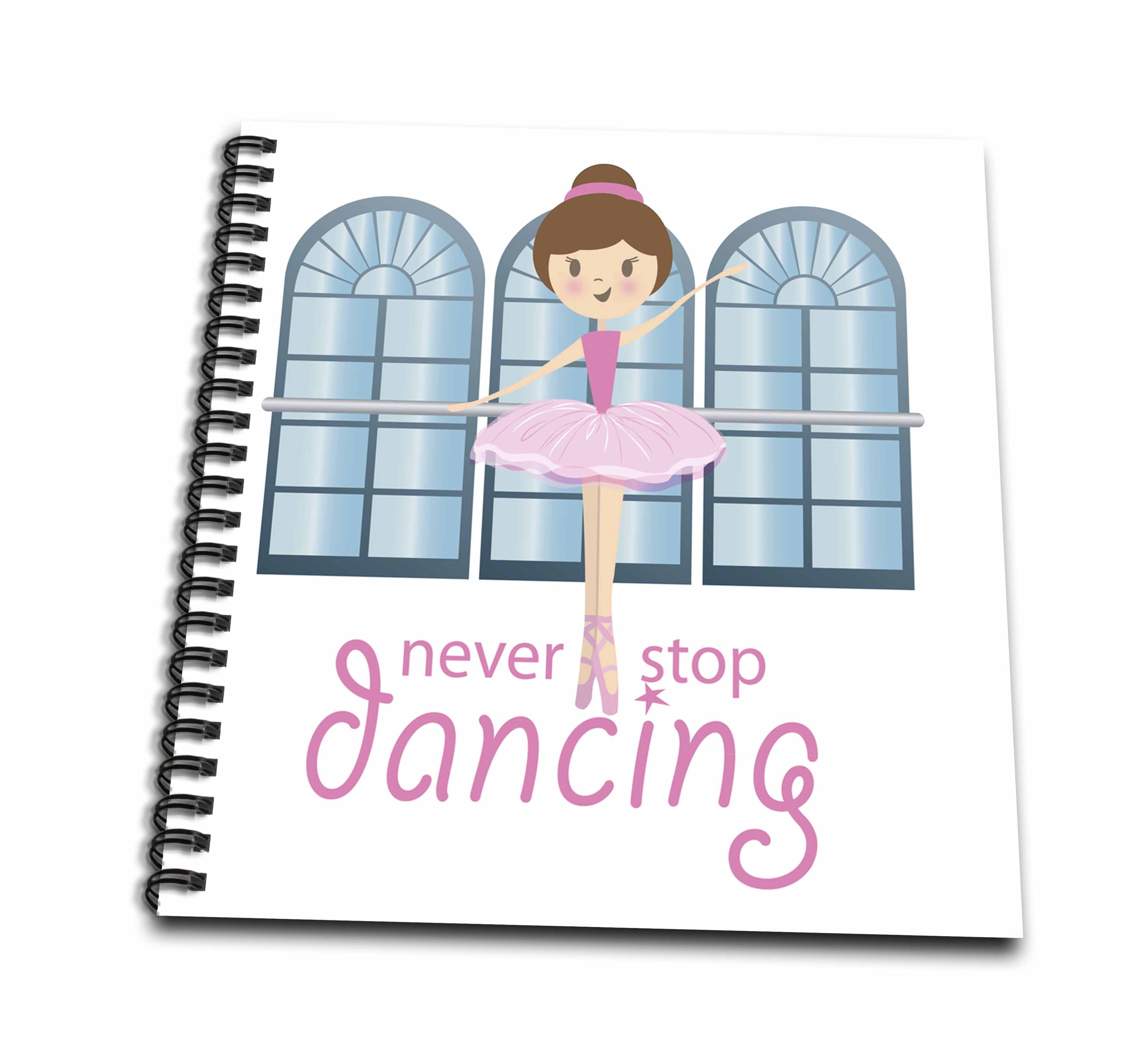 3dRose, Never Stop Dancing with cute ballerina and pink tutu in the studio, Mini Notepad 4 x 4 inch
