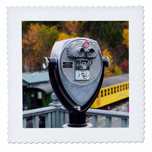 3dRose, New Hampshire, Mount Washington Cog Railway, viewing binoculars, 14x14 inch quilt square
