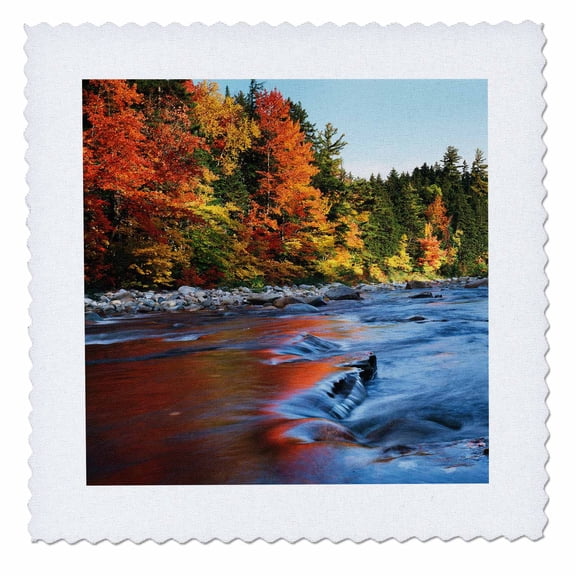 3dRose, New Hampshire, White Mountains, autumn colors of Sugar Maple Trees, 14x14 inch quilt square