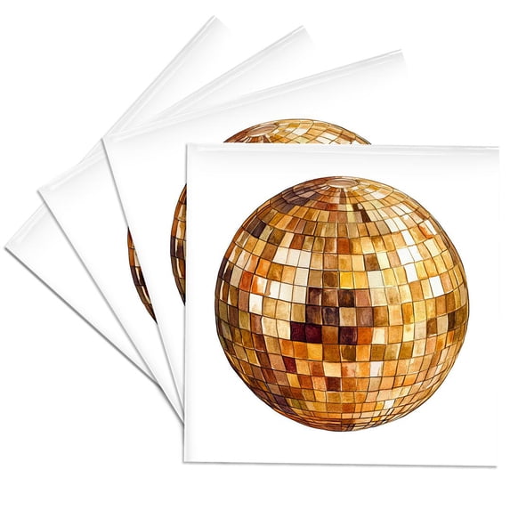 3drose, New Years Eve Image of Gold Disco Ball, Set of 4 Ceramic Tile Coasters