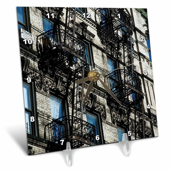 3dRose, New York City, Fire escapes of a Manhattan building - US33 SPE0048 - Susan Pease, 6x6 Desk Clock