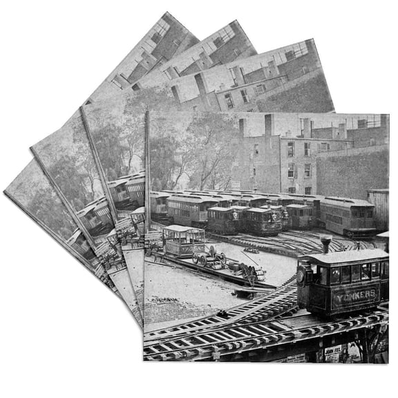 3dRose, New York City Train on NY Elevated Railroad Yonkers Switch Station 1860s, Set of 4 Ceramic Tile Coasters