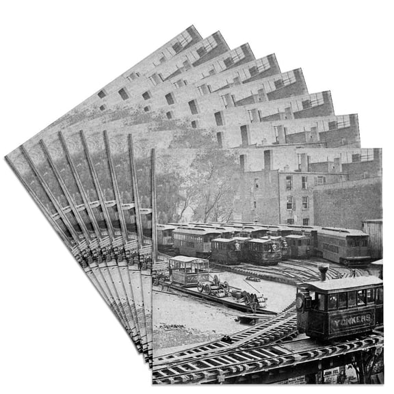 3dRose, New York City Train on NY Elevated Railroad Yonkers Switch Station 1860s, Set of 8 Ceramic Tile Coasters