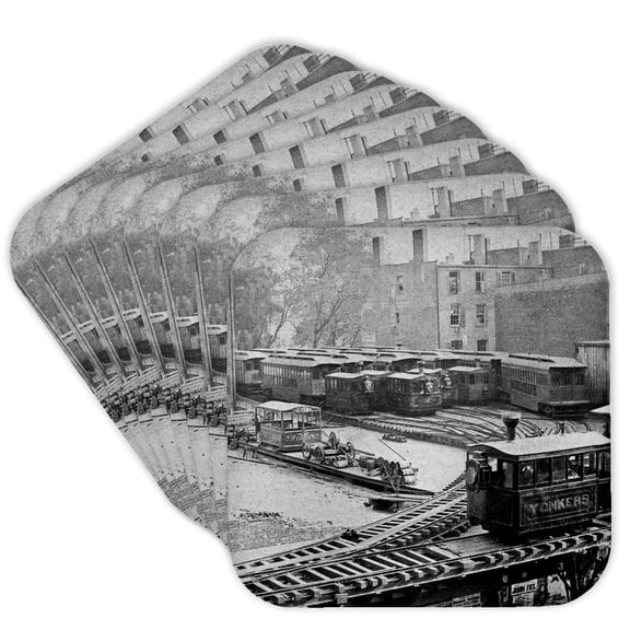 3dRose, New York City Train on NY Elevated Railroad Yonkers Switch Station 1860s, Set of 8 Coasters - Soft