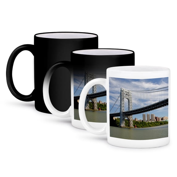 3dRose, New York. George Washington Bridge and Little Red Lighthouse., 11oz Magic Transforming Mug