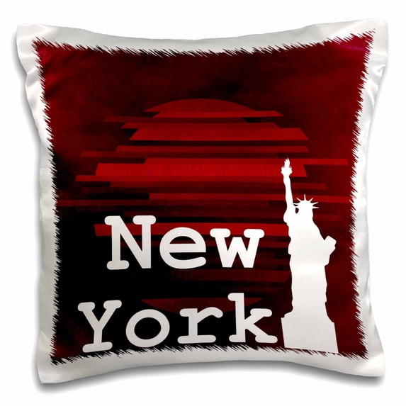 3dRose, New York White Letters and Statue of Liberty on Red Background, 16x16 inch Pillow Case