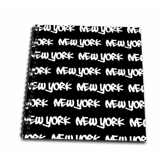 3dRose, New York text design - white words on black - NY city souvenir NYC cool urban graffiti font pattern, Drawing Book 8 x 8 inch