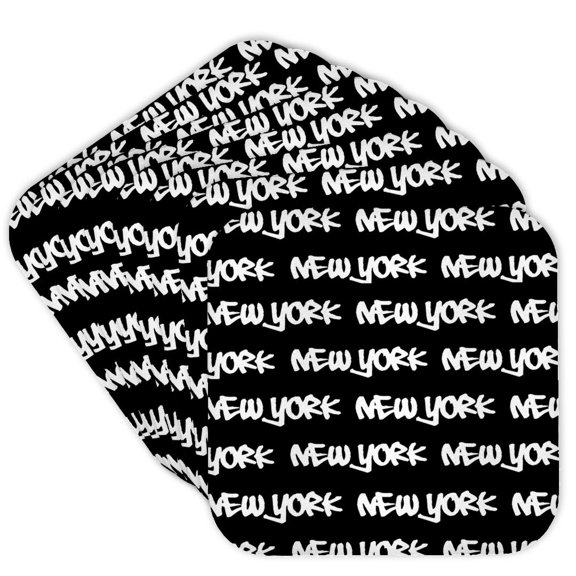 3drose, New York Text Design - White Words on Black - Ny City Souvenir Nyc Cool Urban Graffiti Font Pattern, Set of 8 Coasters - Soft