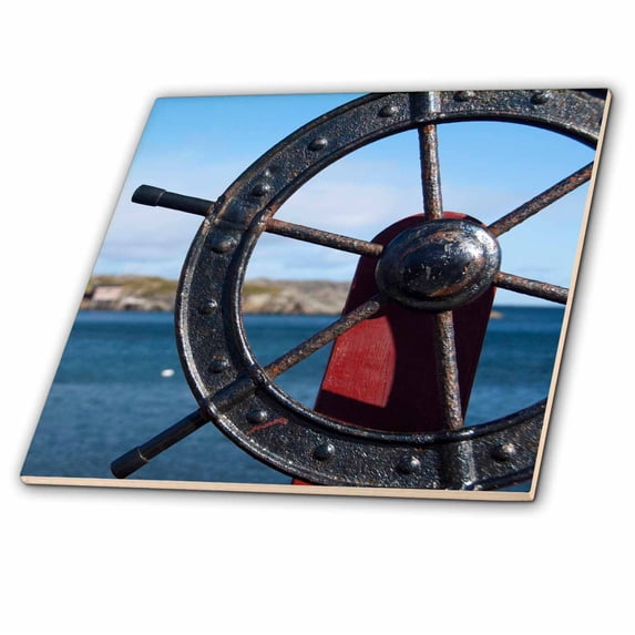 3dRose, Newfoundland and Labrador, Harbor, Boat wheel-CN05 CMI0176 - Cindy Miller Hopkins, 8 Inch Ceramic Tile