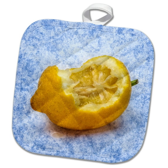 3dRose, Nibbled lemon. Keep smiling, funny composition, 8x8 Potholder