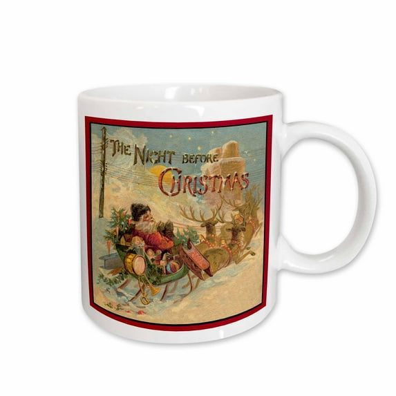 3drose, Night Before Christmas Santa in Reindeer Pulled Sleigh, 15oz Mug