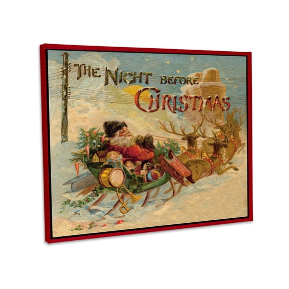 3dRose, Night Before Christmas Santa in Reindeer Pulled Sleigh, Museum Grade Canvas Wrap 10x8